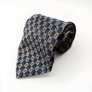 Barrington Men 100%‎ Italian Silk Traditional Neck Tie  Multicolor Blue/ Tan